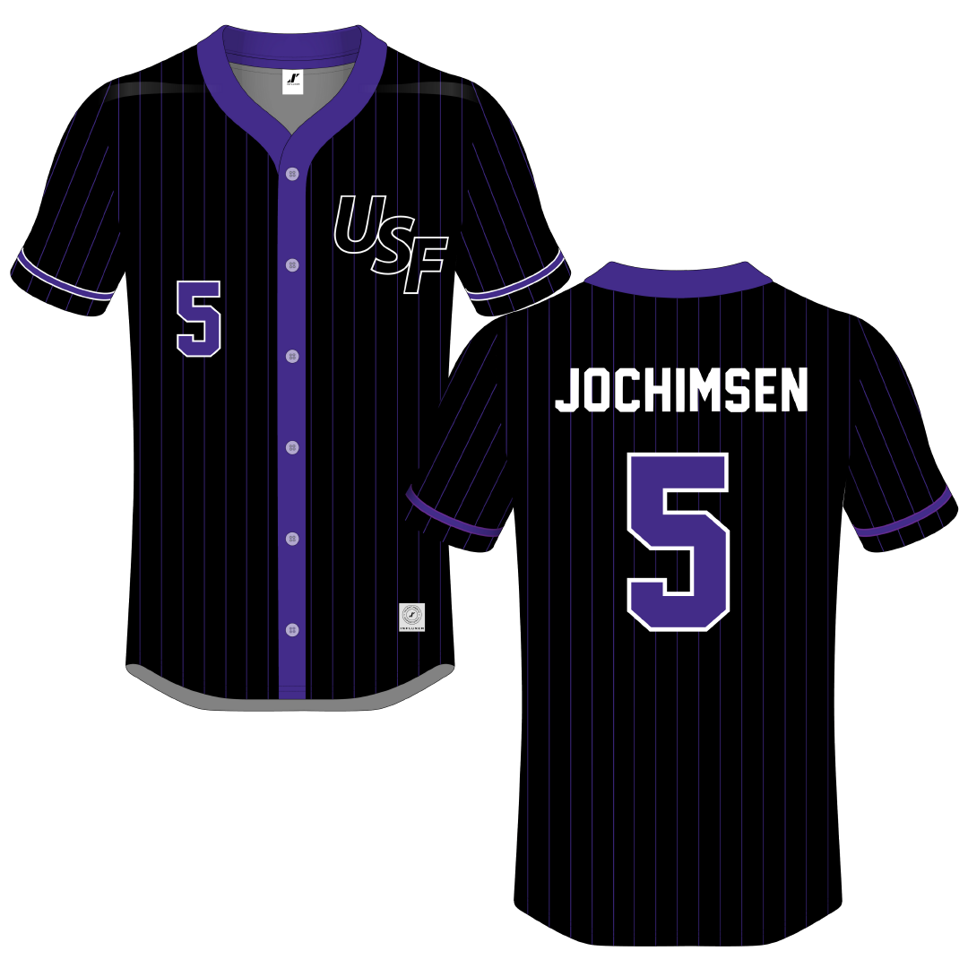 University of Sioux Falls Black Pinstripe Button-Down Jersey - #5 Meghan Jochimsen