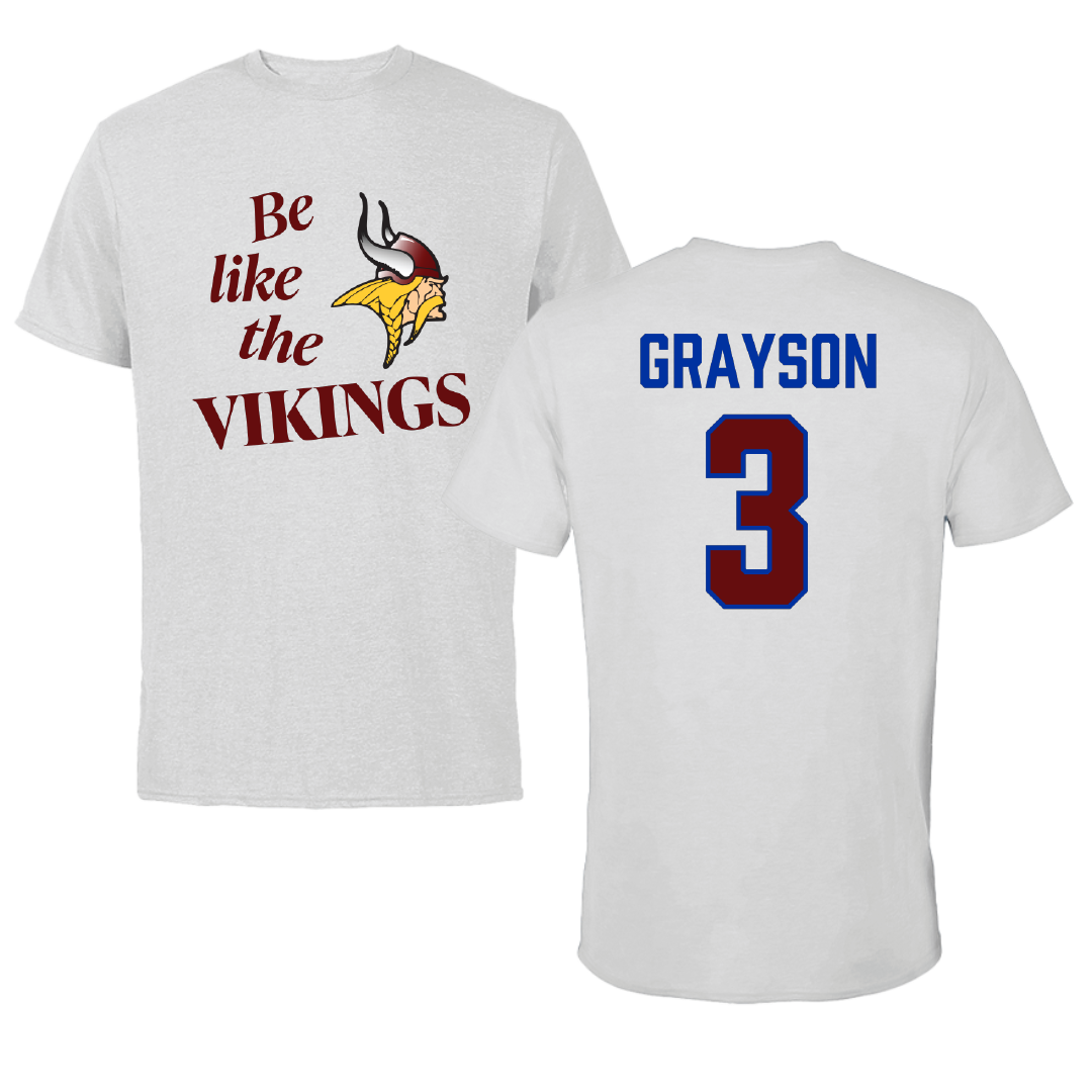 Valley City State University Basketball (M) Light Gray Be Like Us Performance Tee - #3 Lamar Grayson