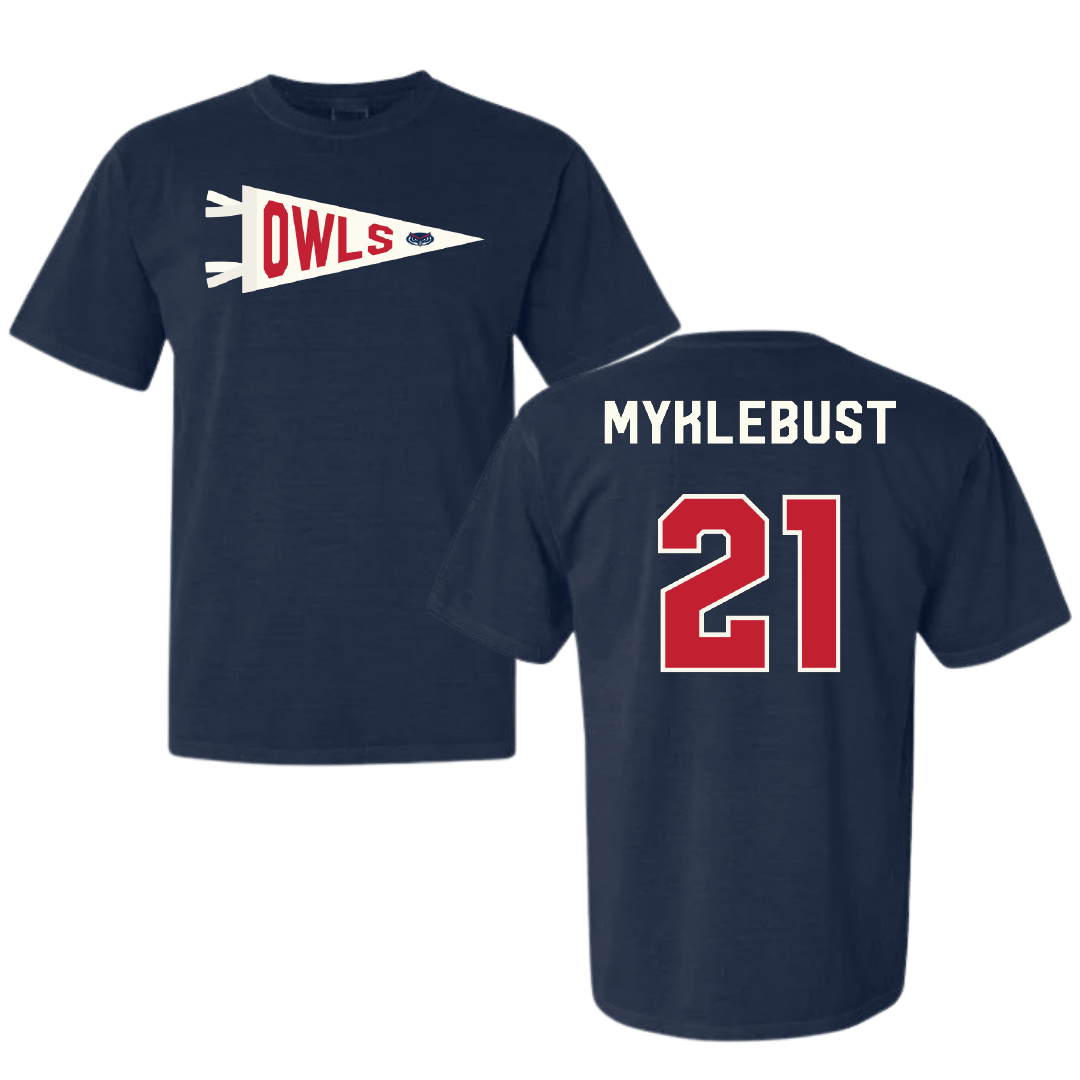Florida Atlantic University Basketball Navy Pennant Comfort Colors Tee - #21 Maria Myklebust
