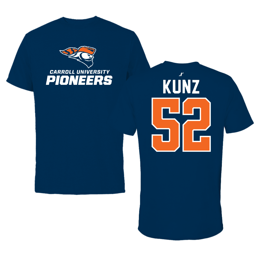 Carroll University Football Navy Performance Tee - #52 Javion Kunz