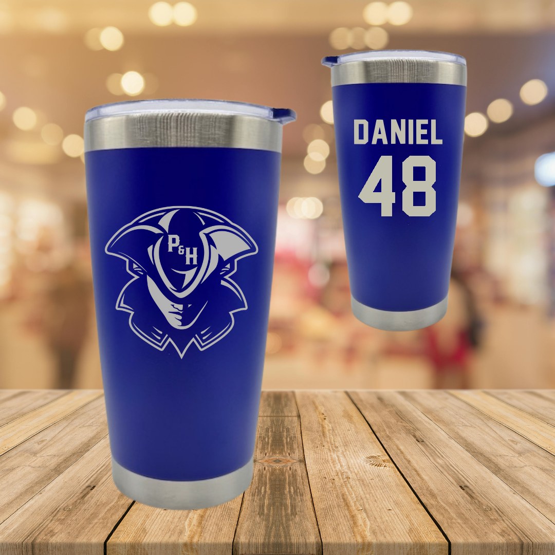 Patrick & Henry Community College Baseball Blue Stainless Steel Tumbler - #48 Carson Daniel