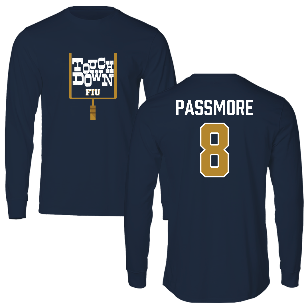 Florida International University Football Navy Touchdown Long Sleeve - #8 Jeramy Passmore