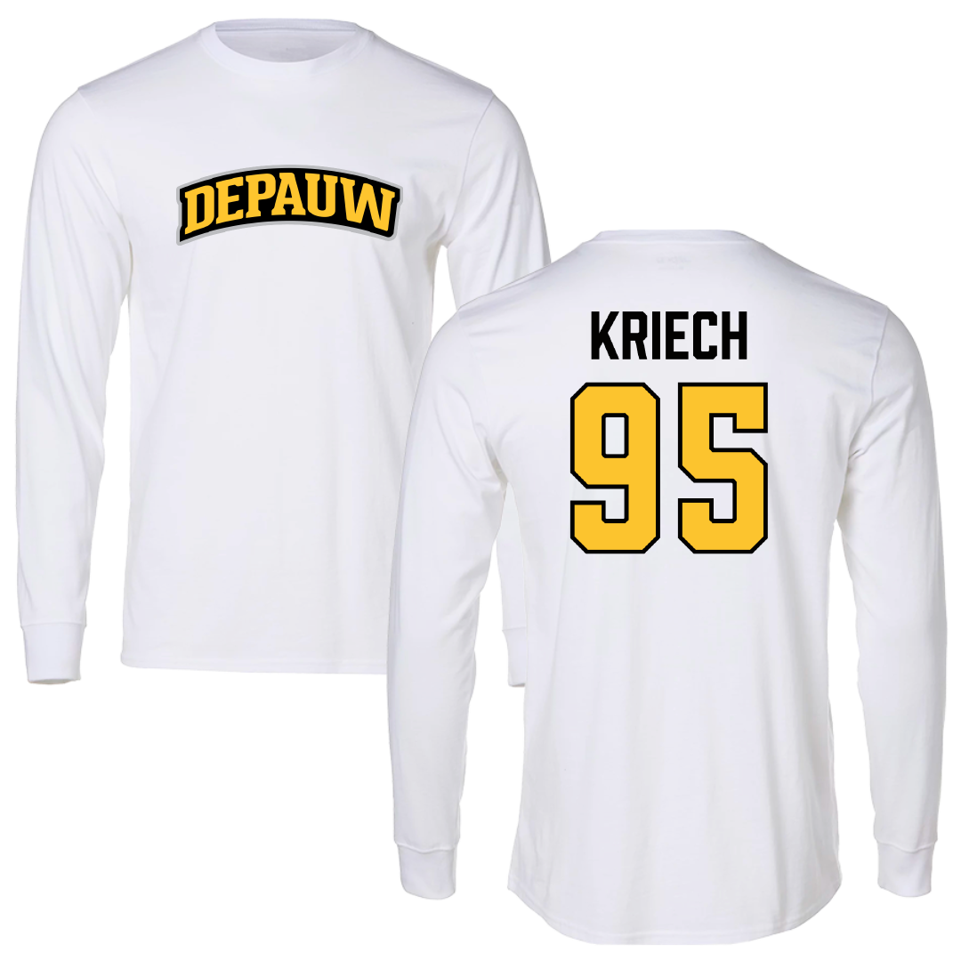 DePauw University Football White Performance Long Sleeve - #95 Bryce Kriech