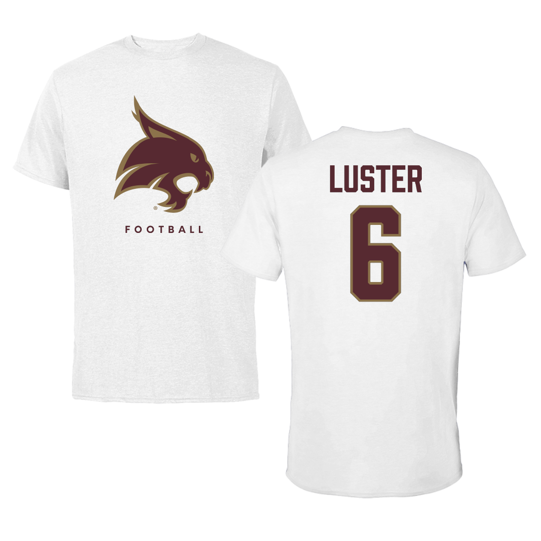 Texas State University Football White Tee - #6 Keldric Luster