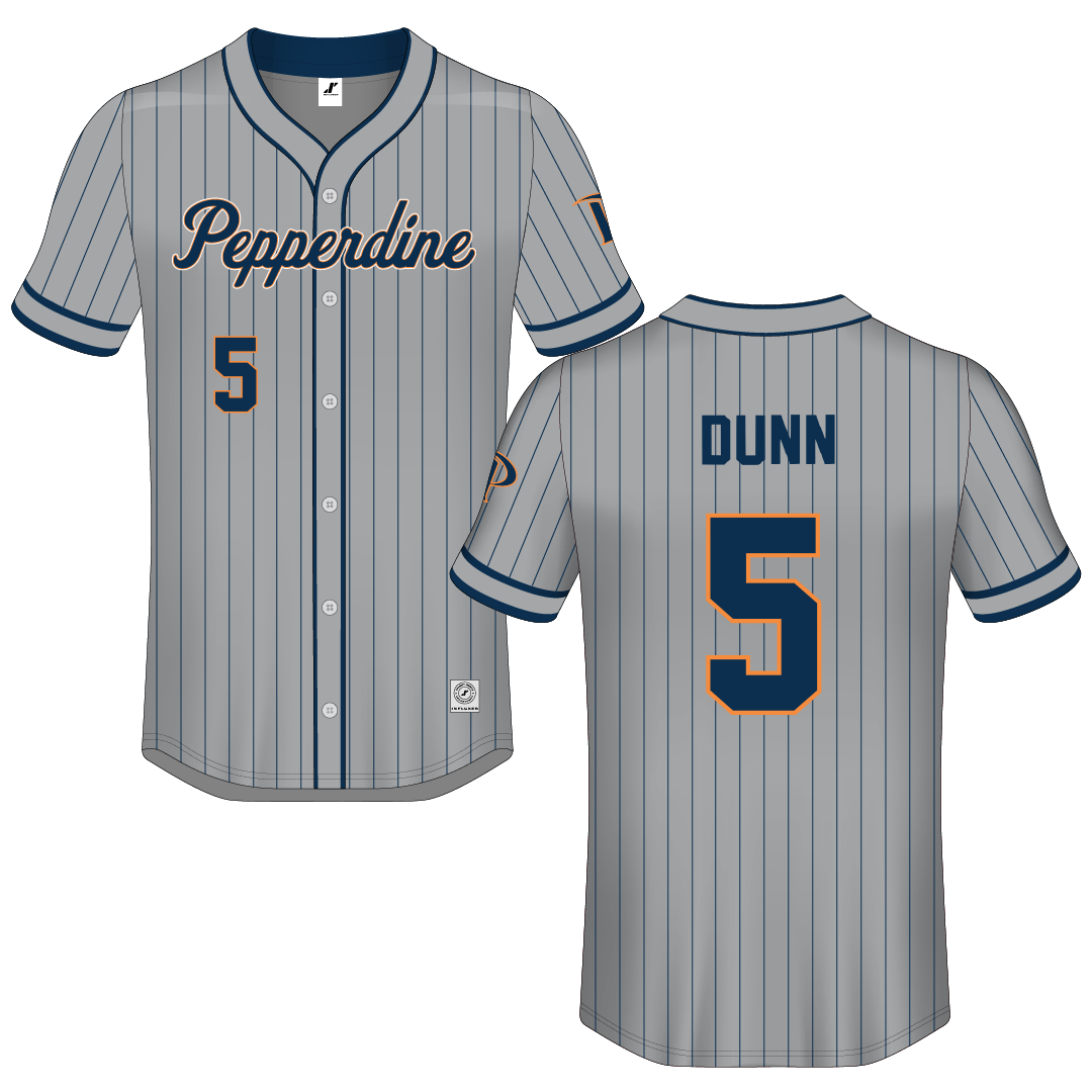 Pepperdine University Gray Pinstripe Button-Down Jersey - #5 Trey Dunn