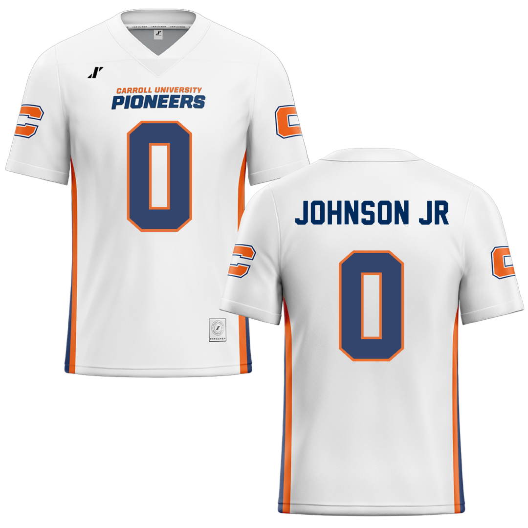 Carroll University White Football Jersey - #0 Marcus Johnson Jr