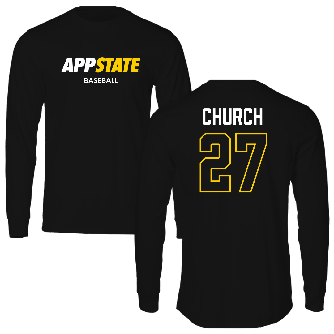 Appalachian State University Baseball Black Block Long Sleeve - #27 Braxton Church