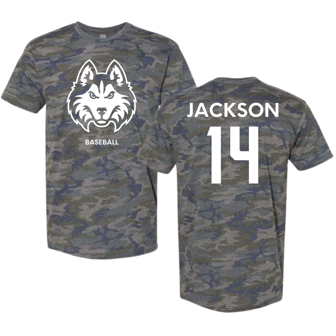Houston Christian University Baseball Vintage Camo Tee - #14 Tyree Jackson