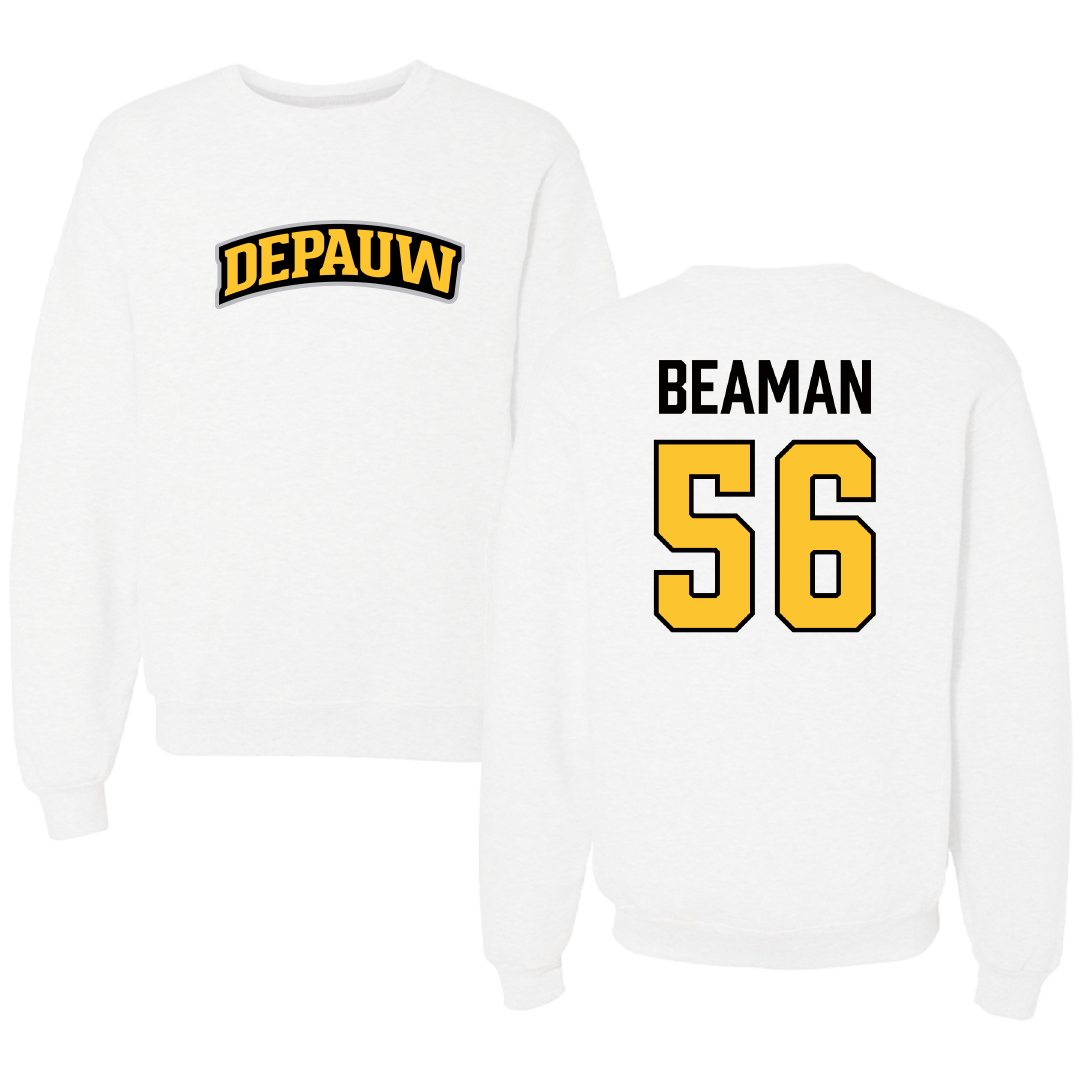 DePauw University Football White Crewneck - #56 Kaiser Beaman