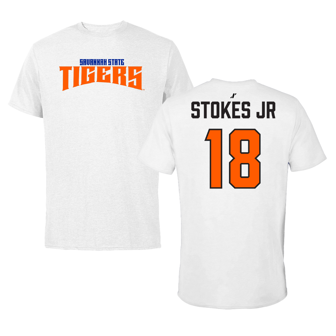 Savannah State University Football White Classic Performance Tee - #18 Kevin Stokes Jr