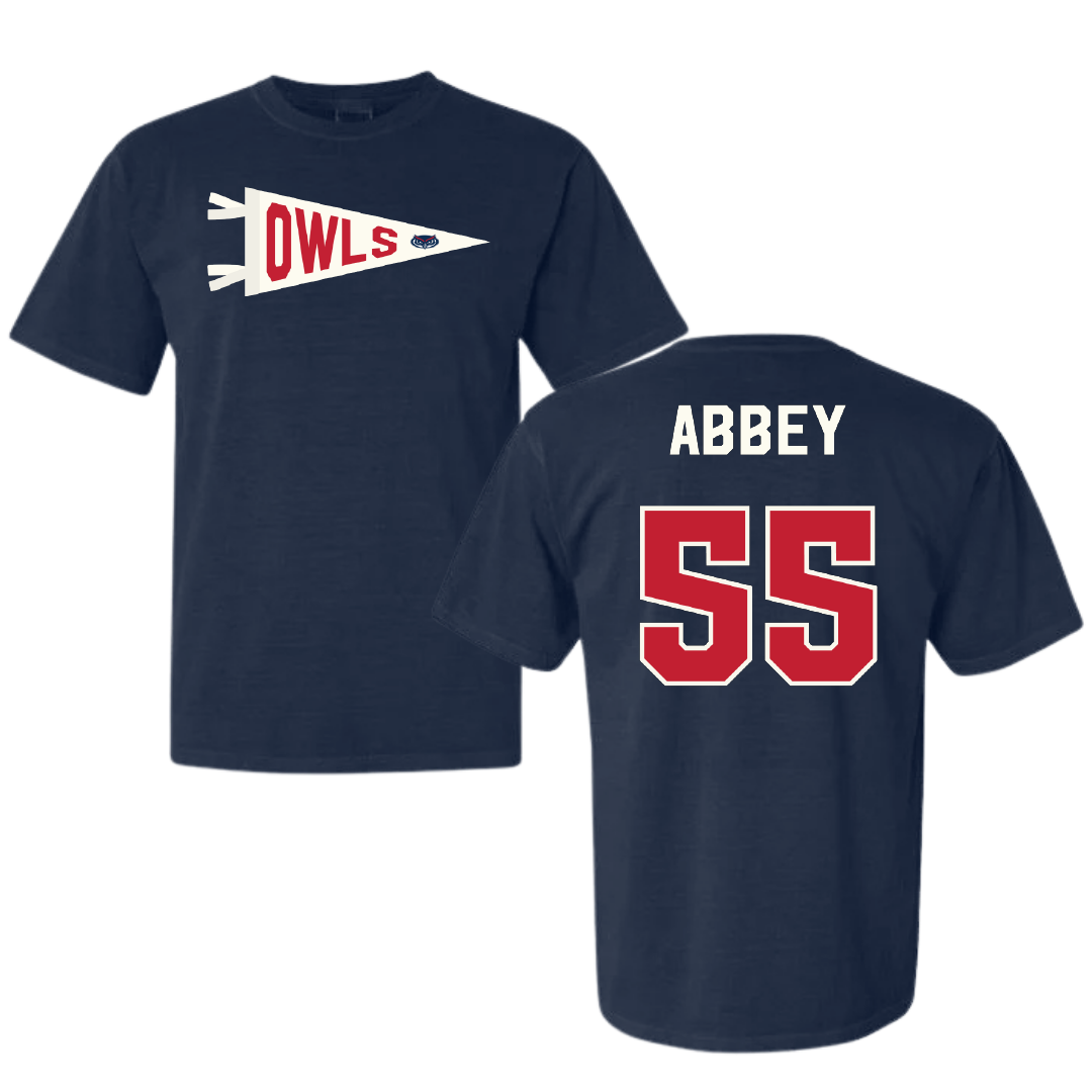 Florida Atlantic University Baseball Navy Pennant Comfort Colors Tee - #55 Zachary Abbey