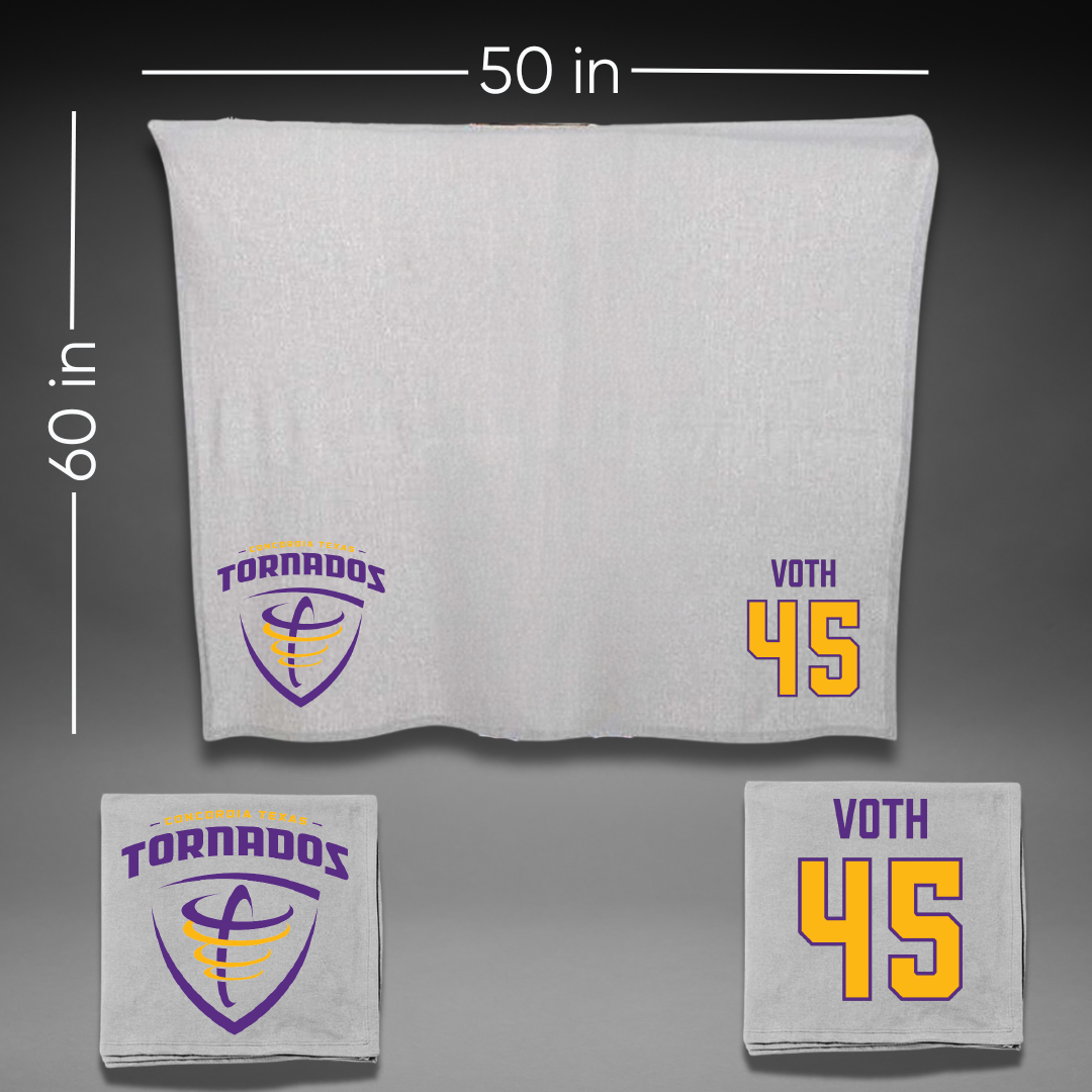 Concordia University (Texas) Baseball Gray Blanket - #45 Gavin Voth
