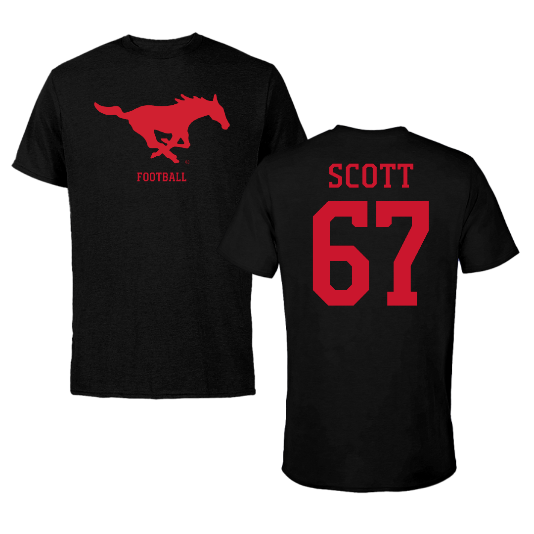 Southern Methodist University Football Black Performance Tee - #67 Sean Scott