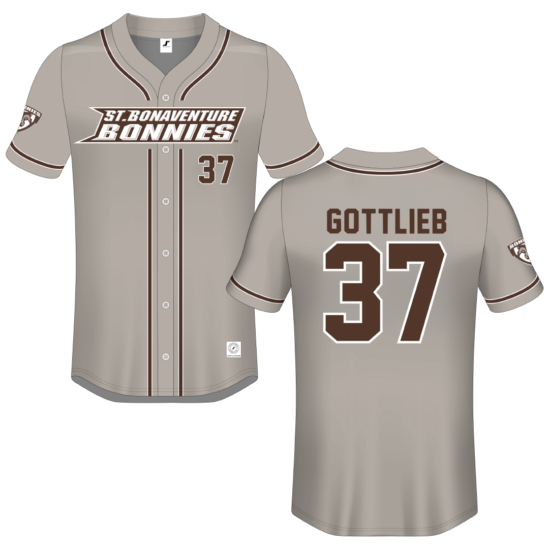 St. Bonaventure University Gray Button-Down Jersey - #37 Justin Gottlieb