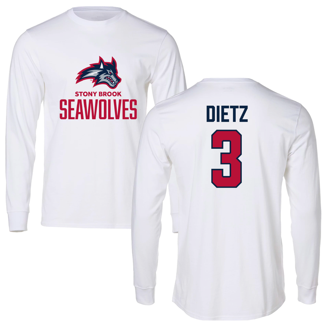 Stony Brook University Football White Performance Long Sleeve - #3 Marqeese Dietz