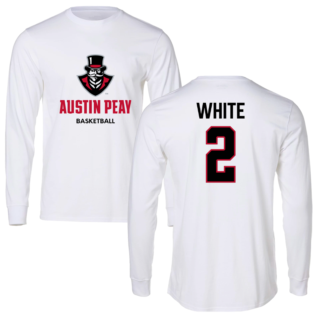 Austin Peay State University Basketball (M) White Performance Long Sleeve - #2 Desmond White