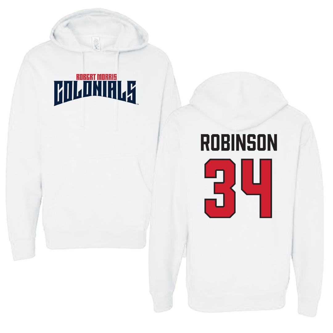 Robert Morris University Softball White Classic Hoodie - #34 Haley Robinson