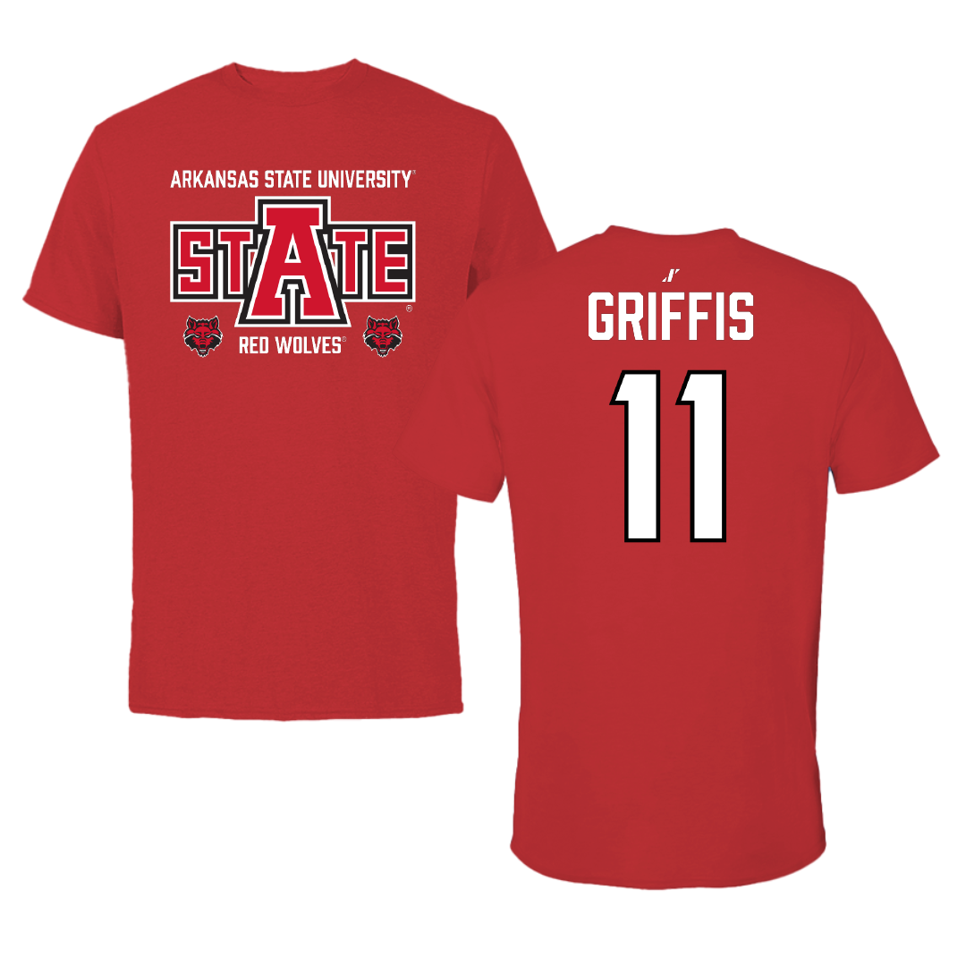 Arkansas State University Baseball Red General Performance Tee - #11 Evan Griffis