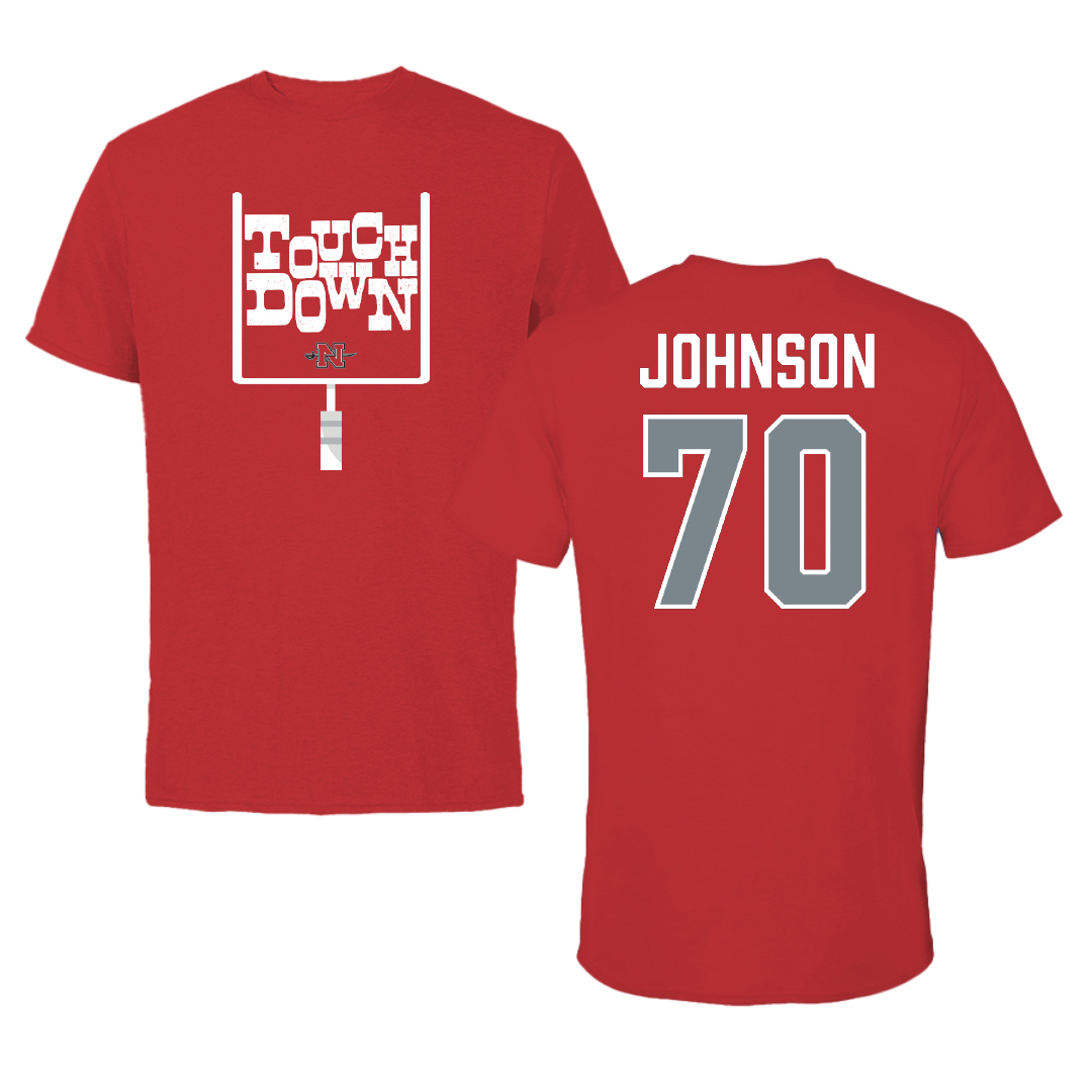 Nicholls State University Football Red Touchdown Tee - #70 Jacob Johnson