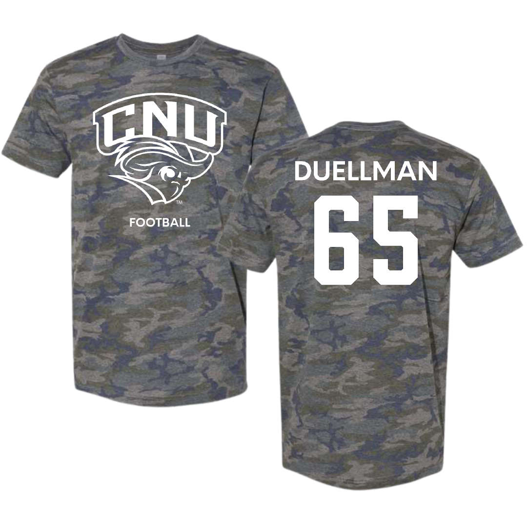 Christopher Newport University Football Vintage Camo Tee - #65 Chris Duellman