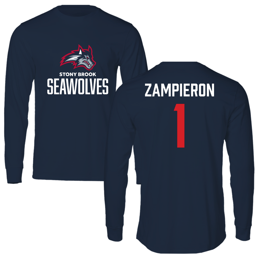 Stony Brook University Baseball Navy Long Sleeve - #1 Nick Zampieron