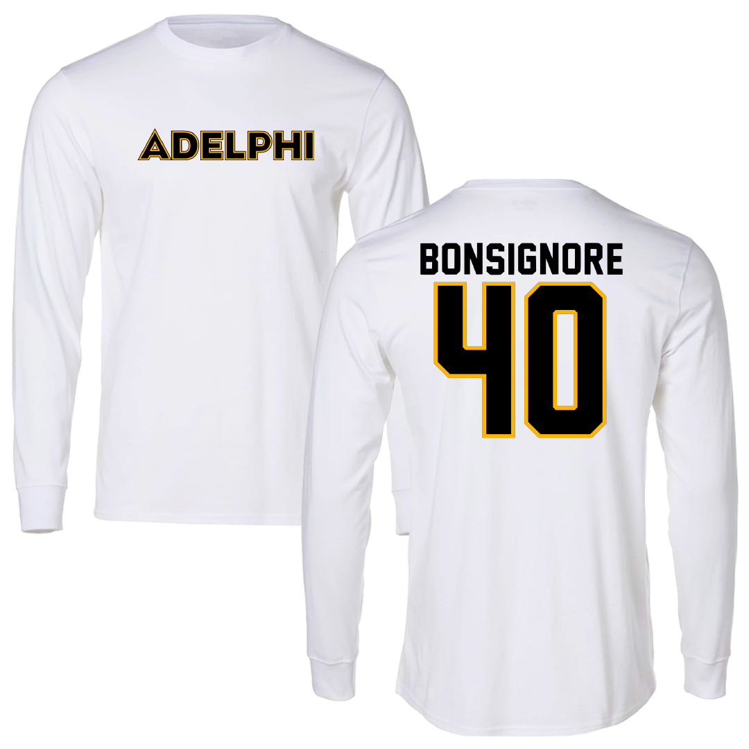Adelphi University Baseball White Performance Long Sleeve - #40 Tyler Bonsignore