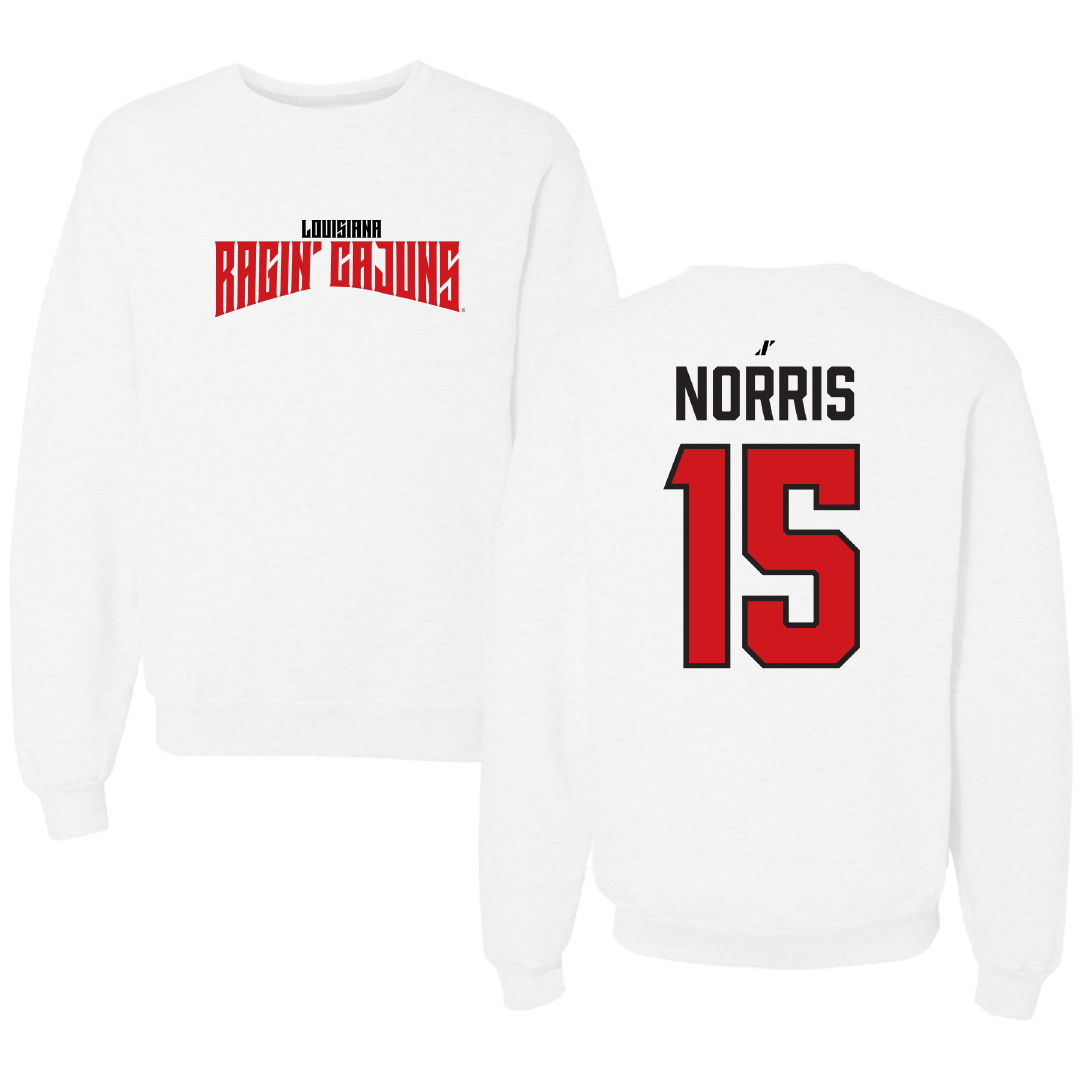 University of Louisiana at Lafayette Football White Classic Crewneck - #15 Jacorian Norris