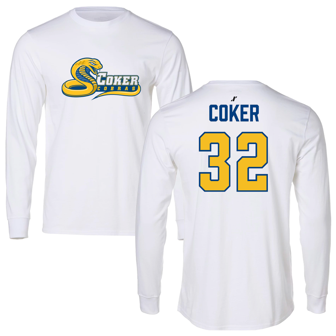 Coker University Lacrosse White Performance Long Sleeve - #32 Carson Coker