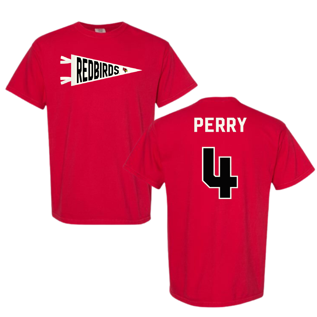 Illinois State University Baseball Red Pennant Comfort Colors Tee - #4 Tanner Perry