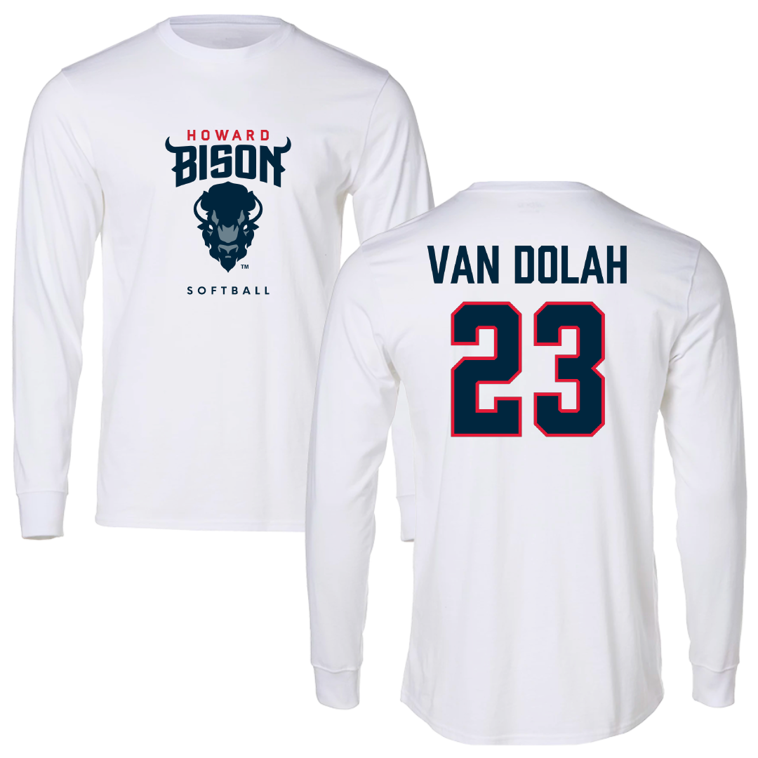 Howard University Softball White Performance Long Sleeve - #23 Madison Van Dolah