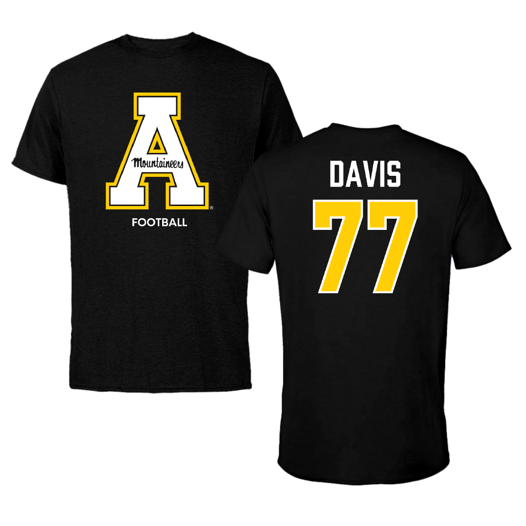 Appalachian State University Football Black Tee - #77 Daniel Davis