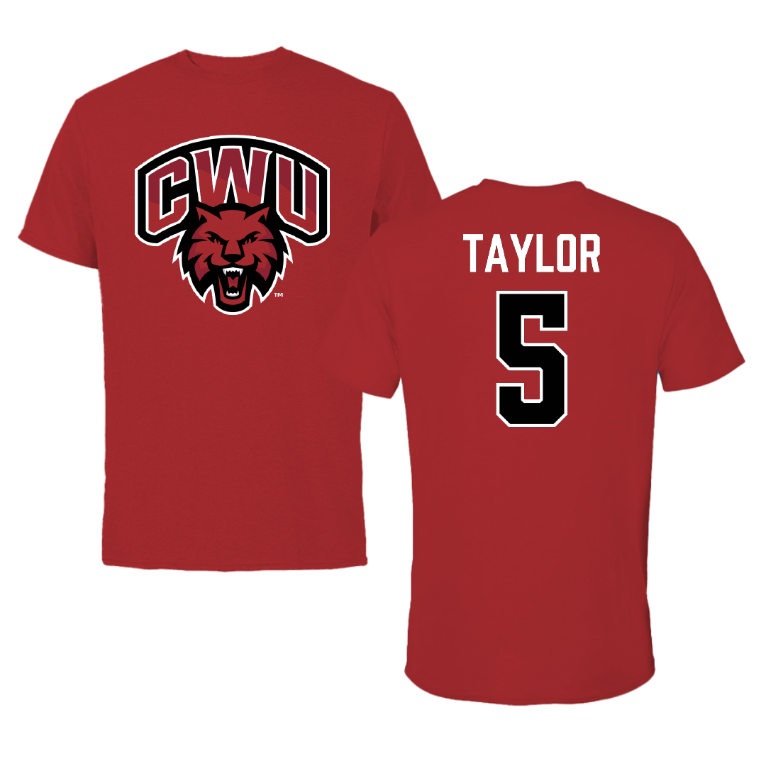 Central Washington University Football Canvas Red Tee - #5 Justice Taylor
