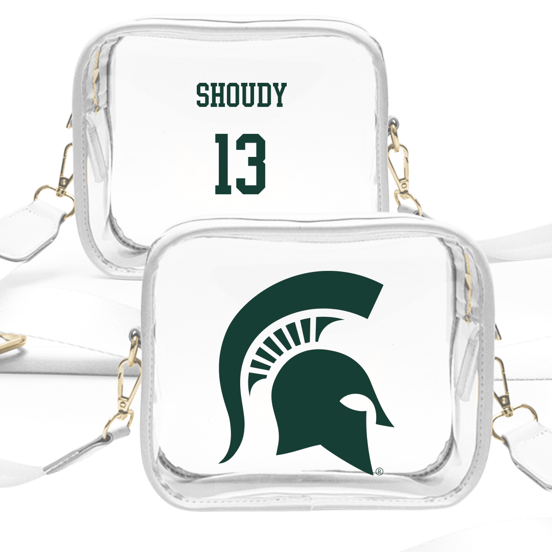 Michigan State University Ice Hockey (M) White Clear Stadium Bag - #13 Tiernan Shoudy