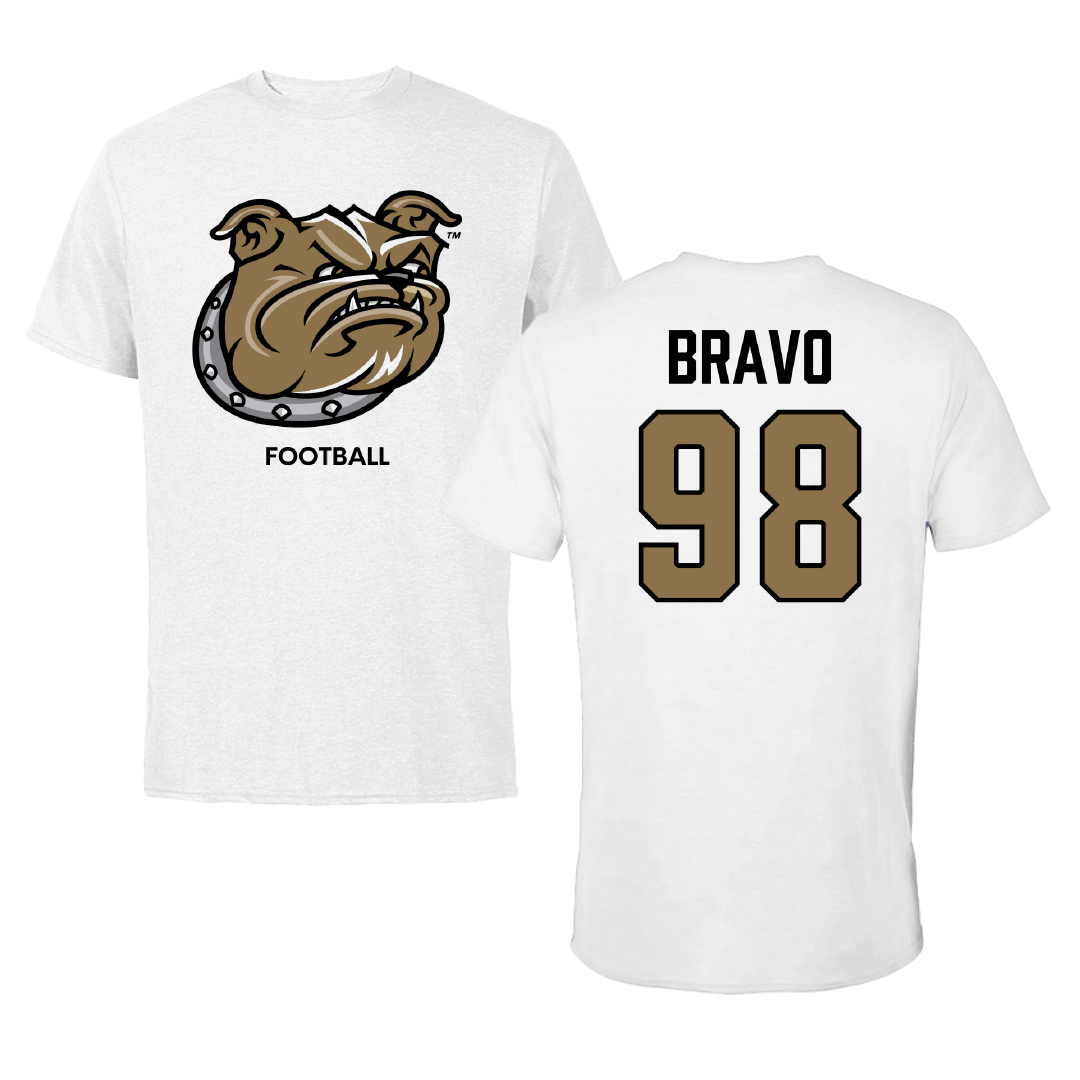 Bryant University Football White Tee - #98 Gustavo Bravo