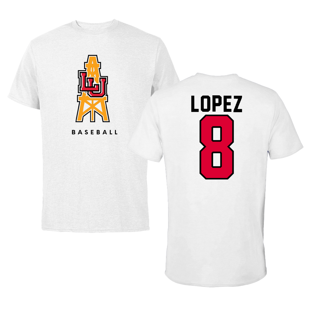 Lamar University Baseball White Tee - #8 Mark Lopez