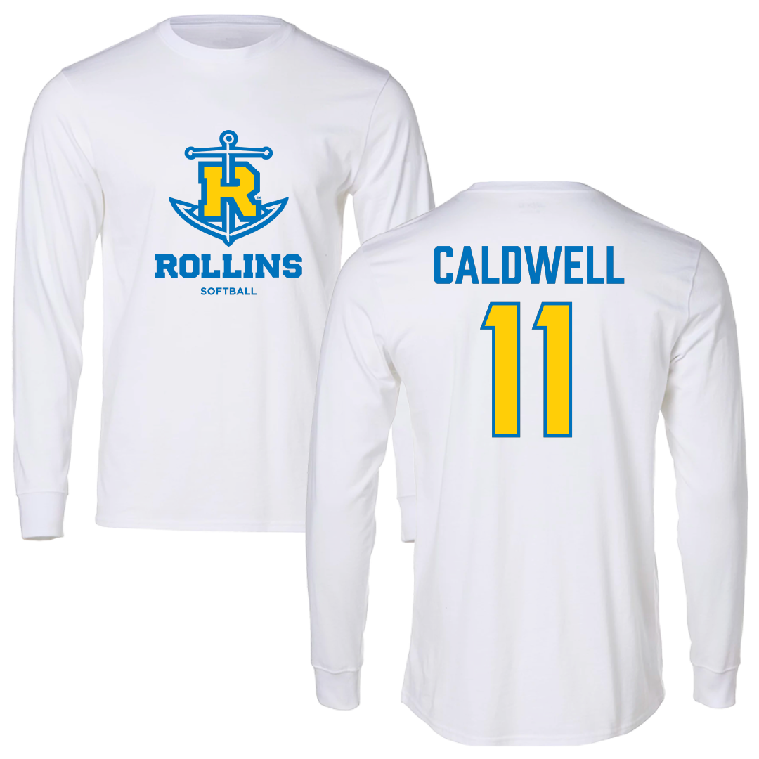 Rollins College Softball White Performance Long Sleeve - #11 Jenna Caldwell
