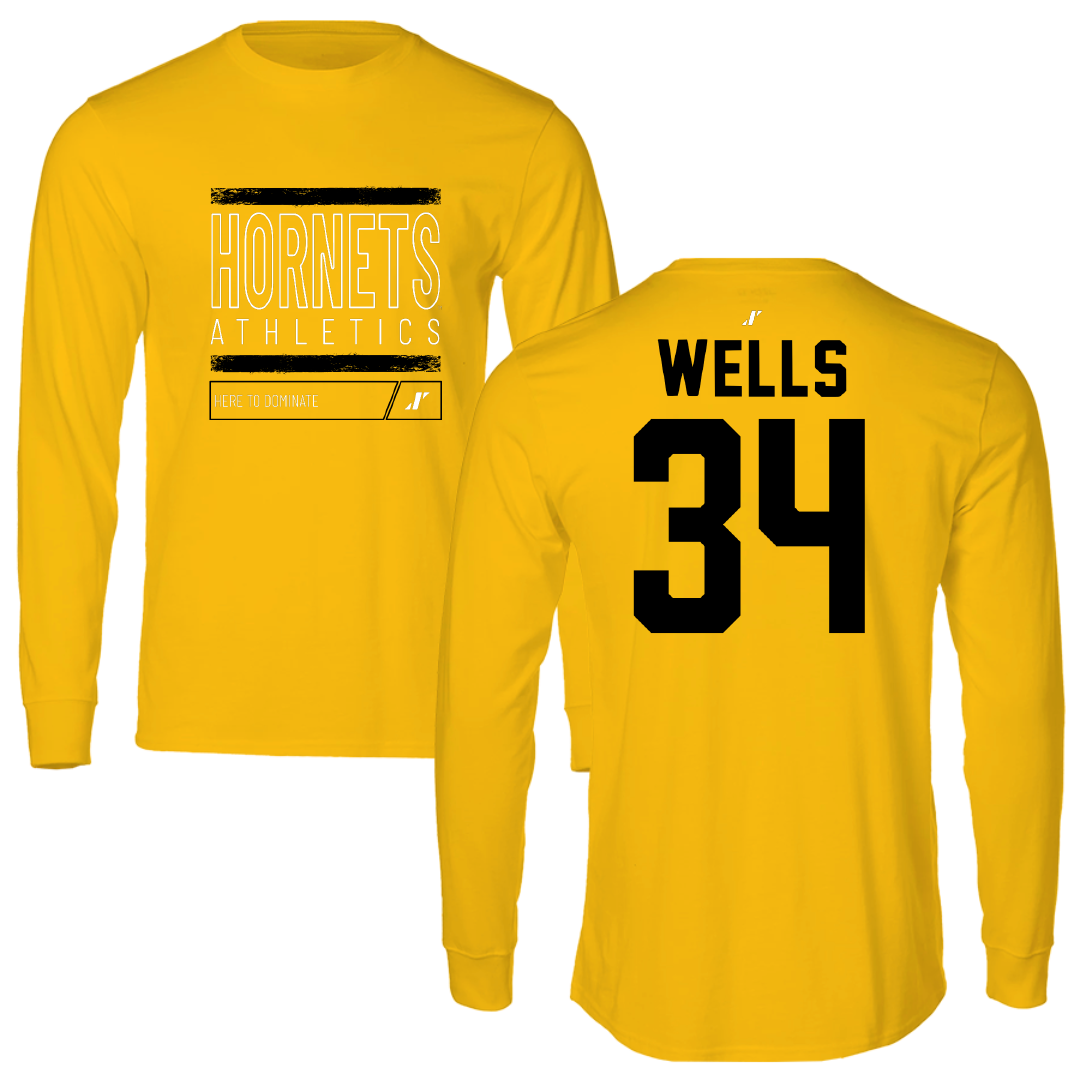 Alabama State University Baseball Gold Dominate Performance Long Sleeve - #34 Andrew Wells