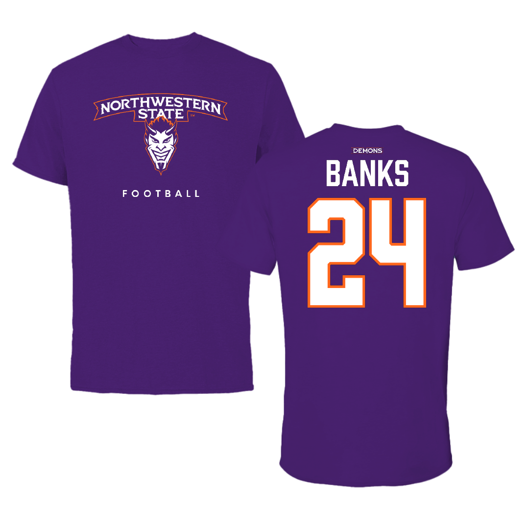Northwestern State University Football Purple Mascot Performance Tee - #24 Brian Banks