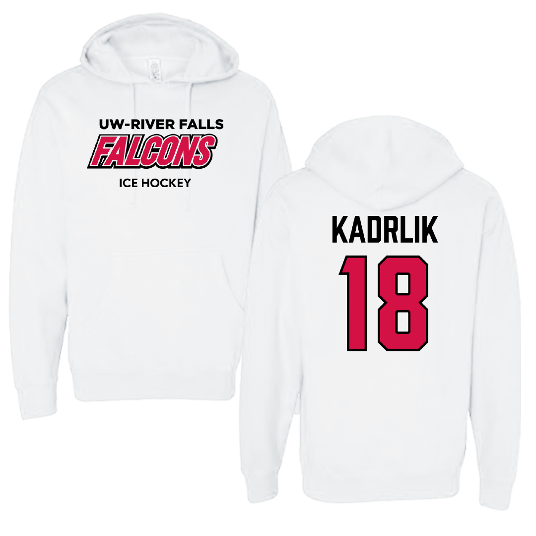University of Wisconsin-River Falls Ice Hockey (W) White Falcons Hoodie - #18 Makenna Kadrlik