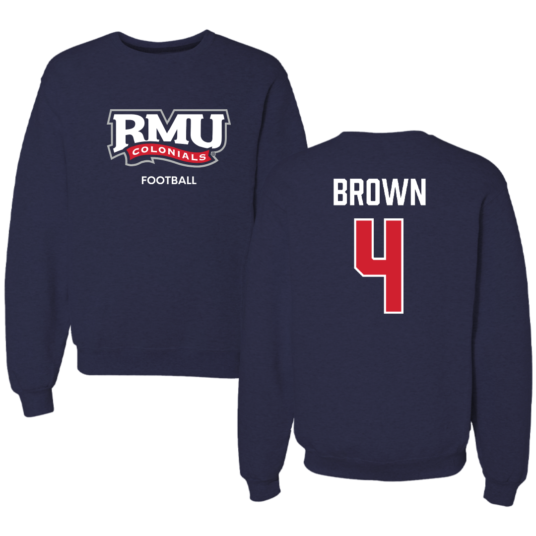Robert Morris University Football Navy RMU Crewneck - #4 Tony Brown