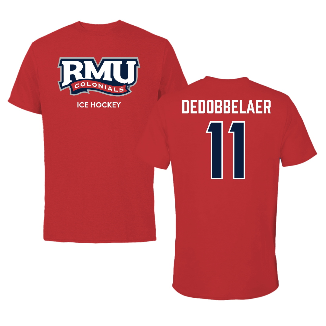 Robert Morris University Ice Hockey (M) Red Colonials Tee - #11 Eric DeDobbelaer