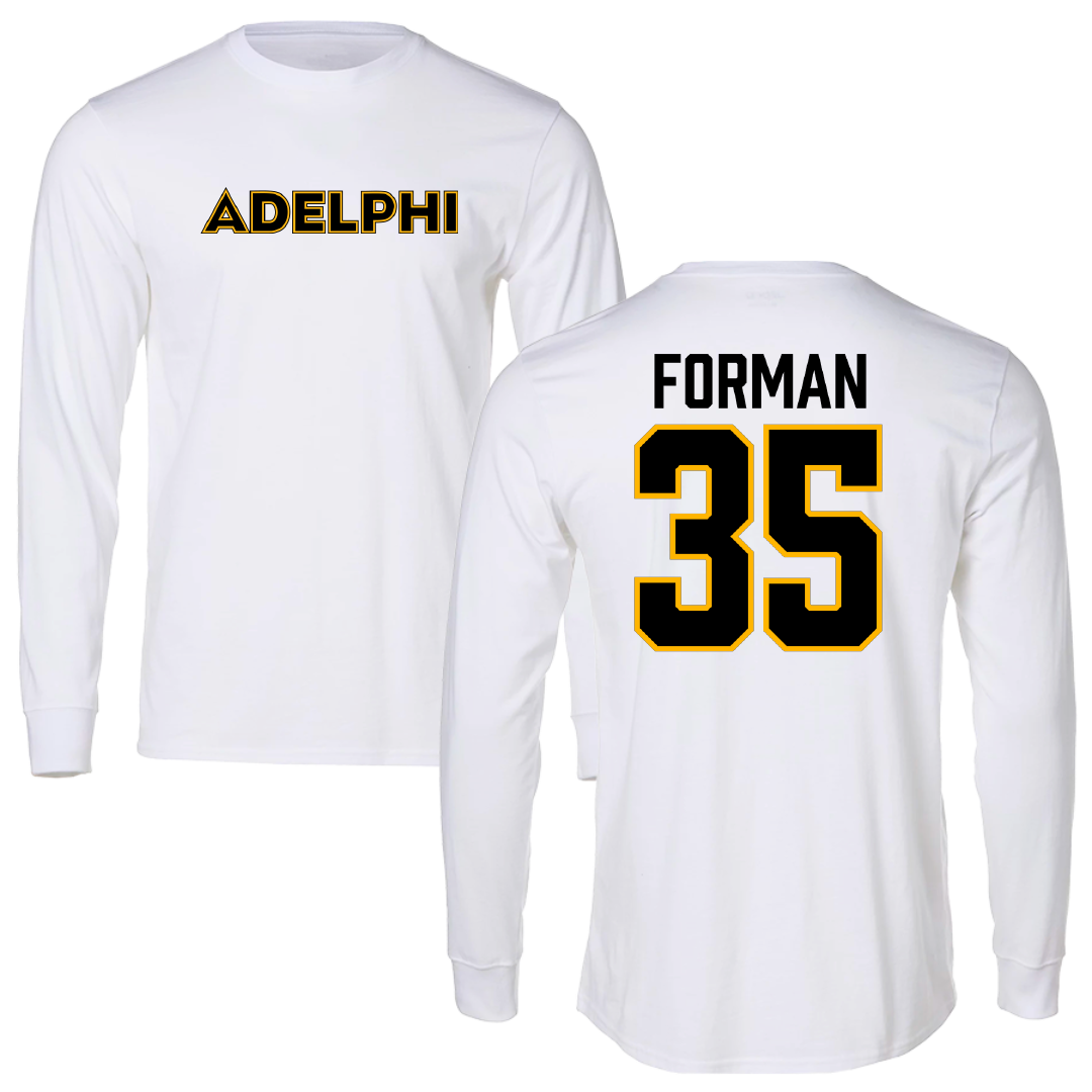 Adelphi University Baseball White Performance Long Sleeve - #35 CJ Forman