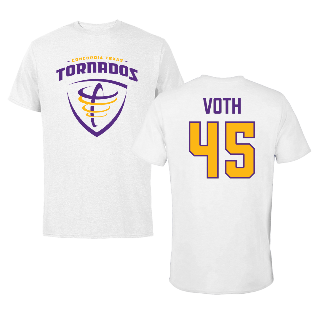 Concordia University (Texas) Baseball White Performance Tee - #45 Gavin Voth