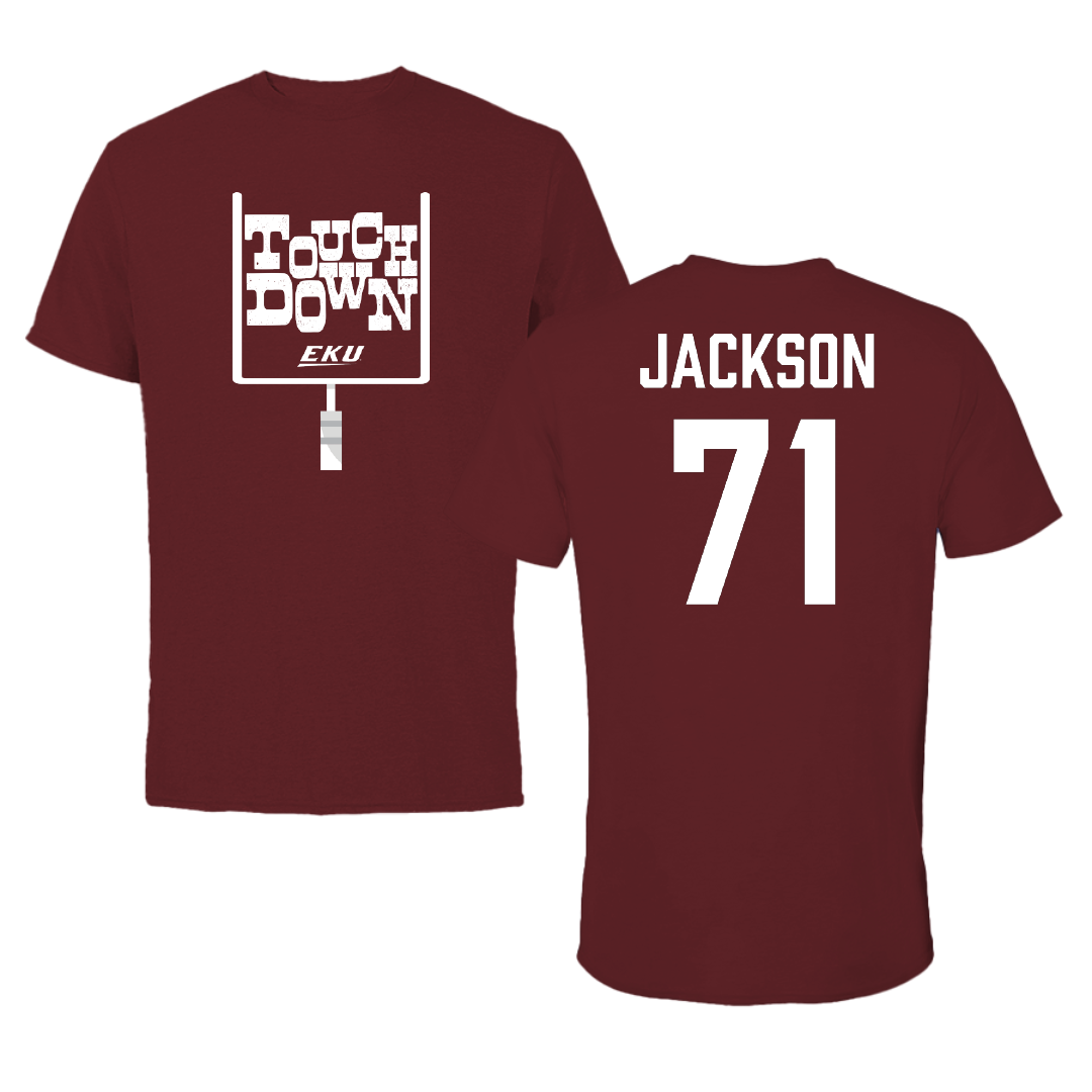 Eastern Kentucky University Football Maroon Touchdown Tee - #71 OBrien Jackson