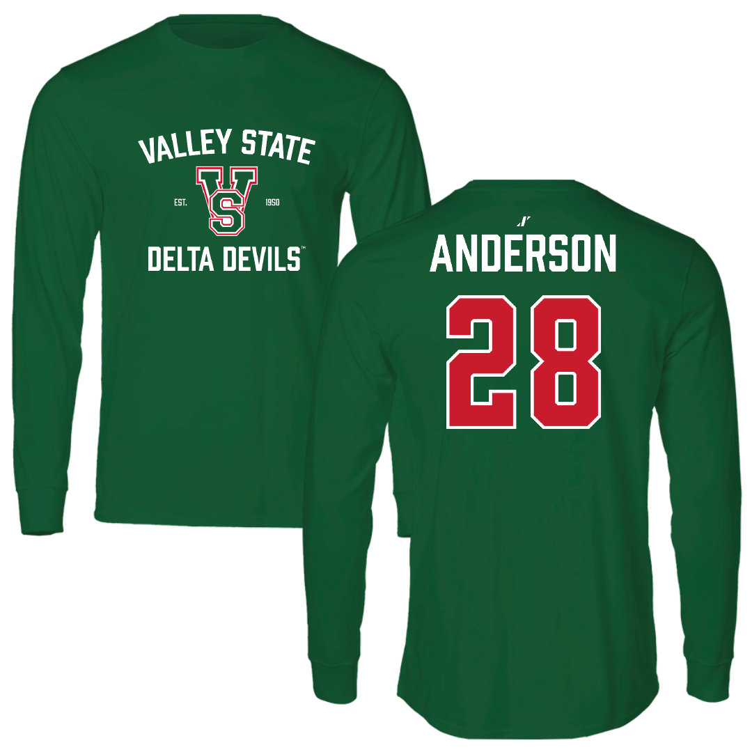 Mississippi Valley State University Football Green General Long Sleeve - #28 Jordan Anderson