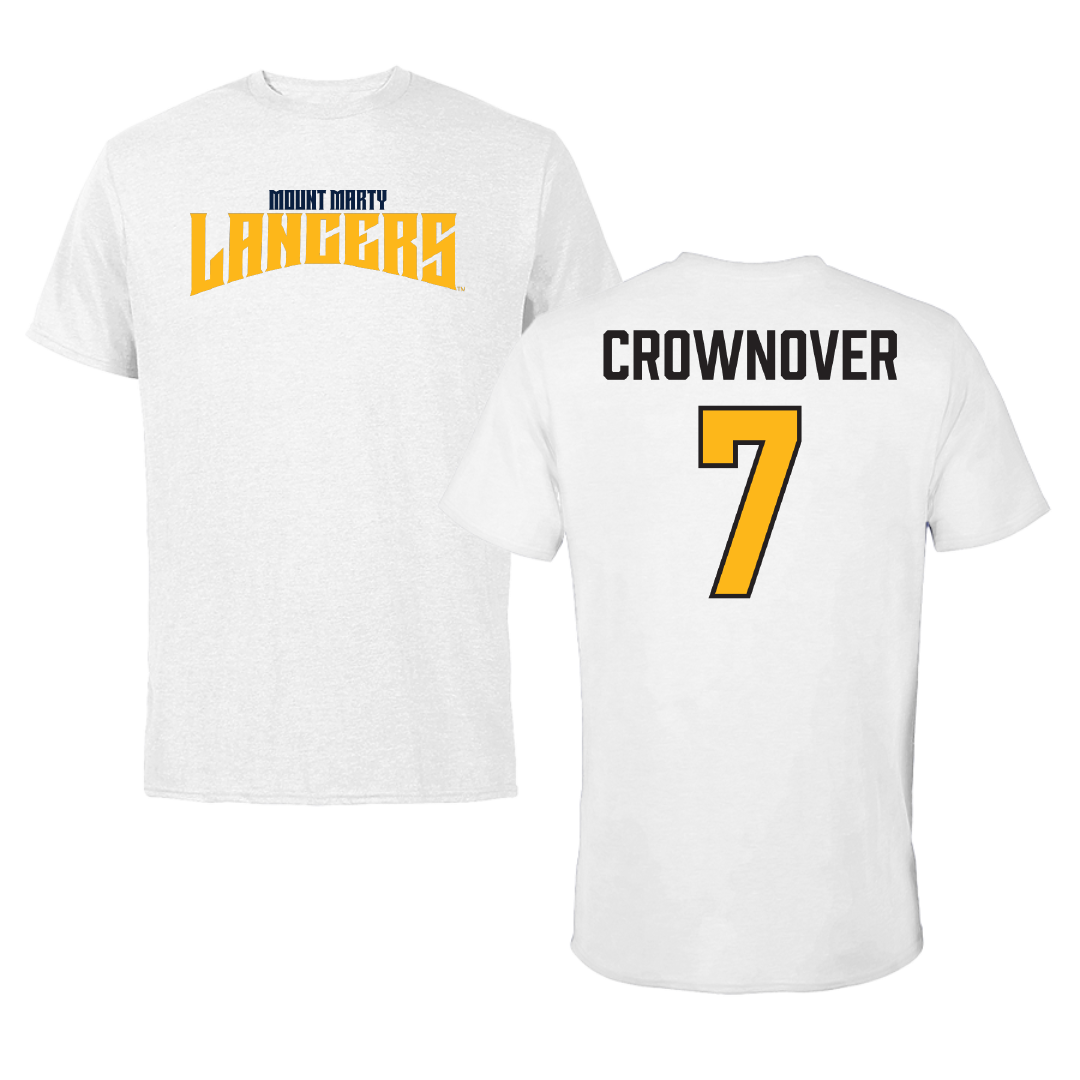 Mount Marty University Football White Classic Performance Tee - #7 Isaac Crownover