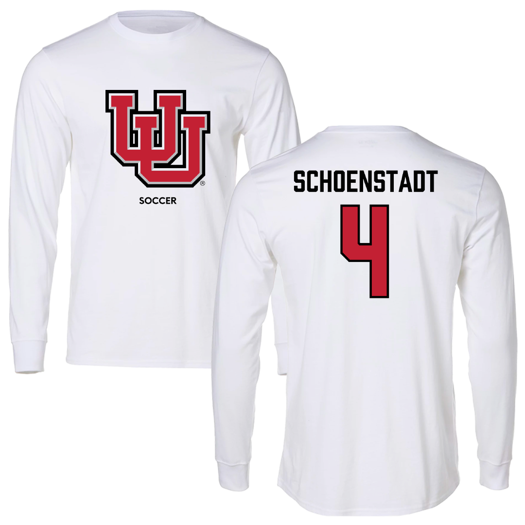 University of Utah Soccer (W) White Block Performance Long Sleeve - #4 Alex Schoenstadt