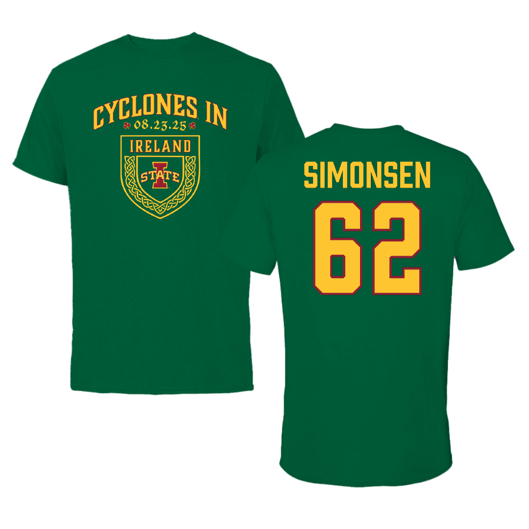 Iowa State University Football Green Cyclones in Ireland Performance Tee - #62 Braden Simonsen