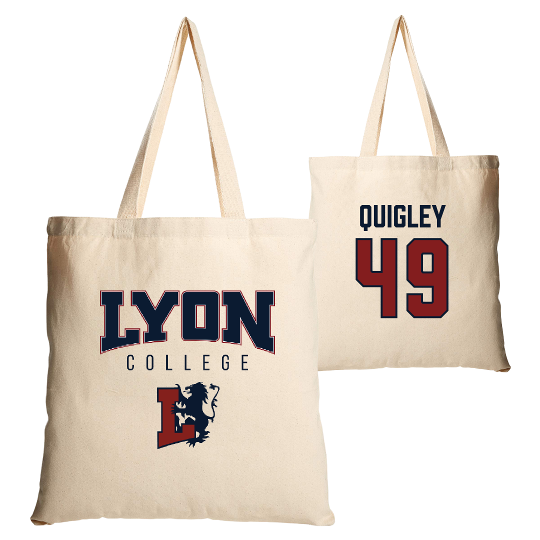 Lyon College Baseball Tan Canvas Tote Bag - #49 Caleb Quigley