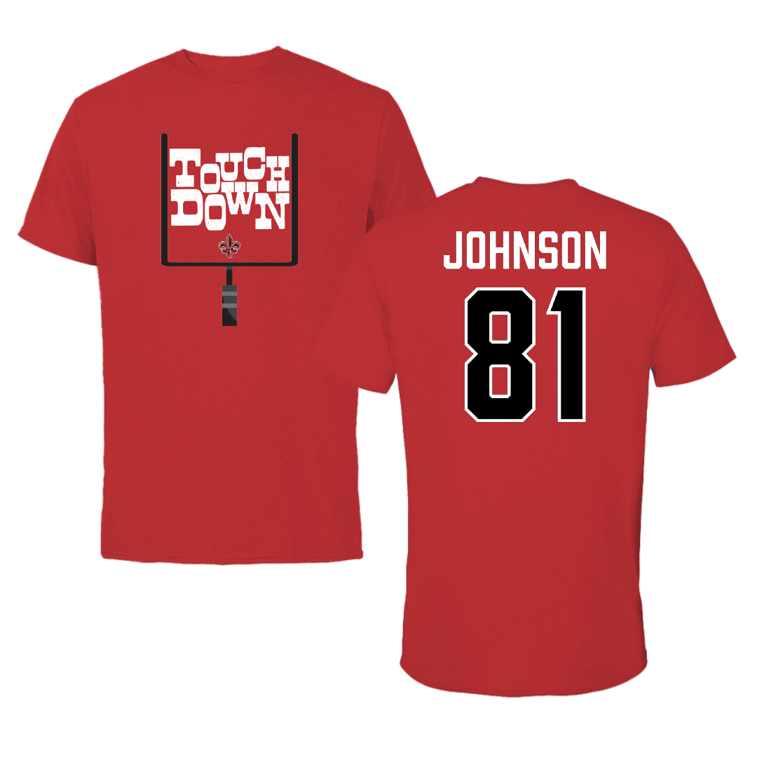 University of Louisiana at Lafayette Football Red Touchdown Tee - #81 Jaydon Johnson